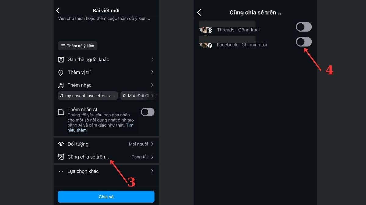 Cách đăng bài trên Facebook từ Instagram bước 3, 4