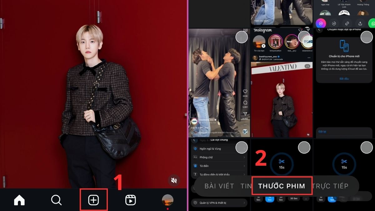 Cách đăng story dài trên Instagram - Chia sẻ video từ Reels lên story bước 1, 2