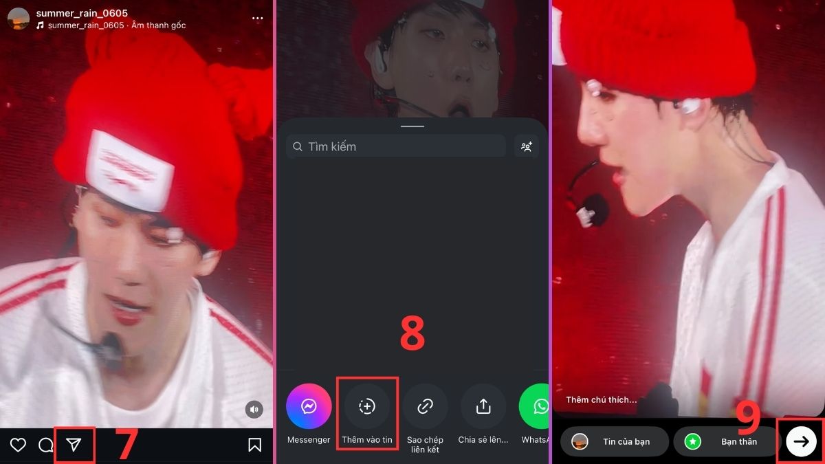 Cách đăng story dài trên Instagram - Chia sẻ video từ Reels lên story bước 7, 8, 9