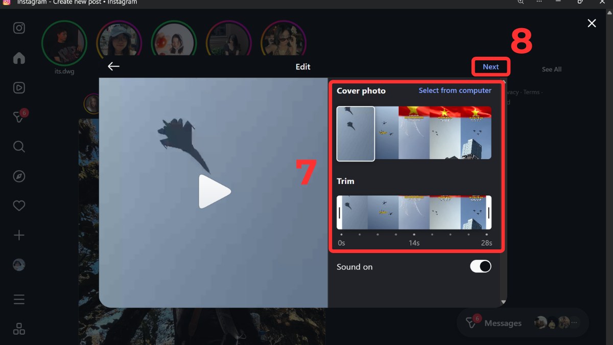 Cách đăng thước phim trên Instagram trên máy tính bước 4