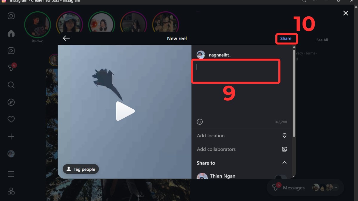 Cách đăng thước phim trên Instagram trên máy tính bước 4 thêm caption
