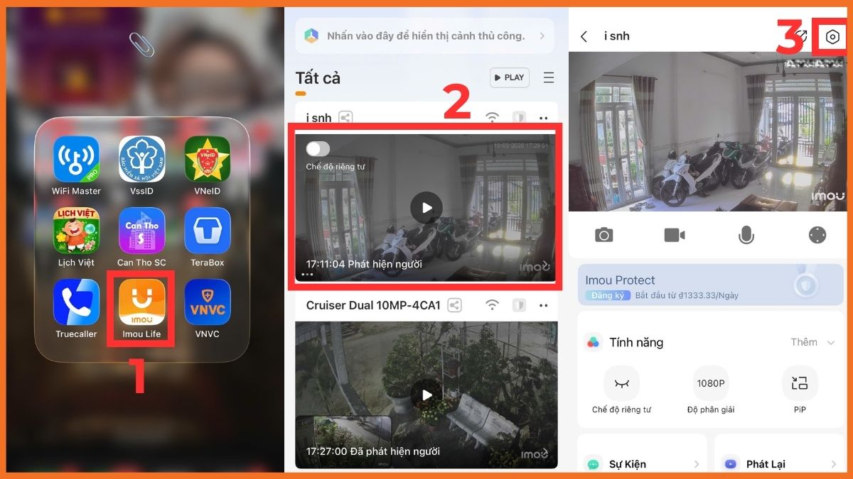 Cách đăng xuất camera Imou trên điện thoại bước 1, 2, 3