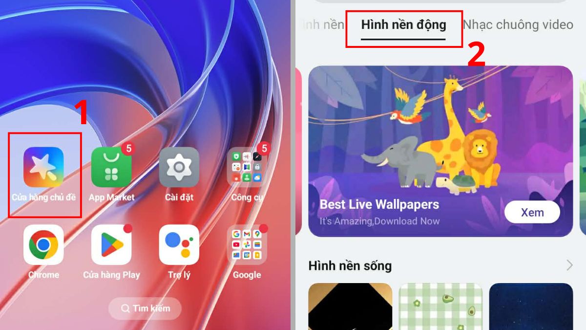 Cách đặt video làm hình nền điện thoại Oppo trên Theme Store bước 1