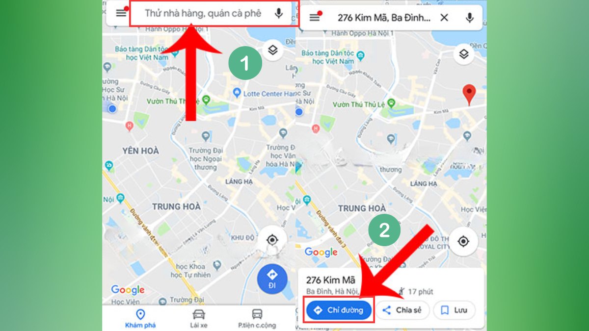 Cách đặt xe Grab trên Google Map - Đặt xe máy bước 1, 2