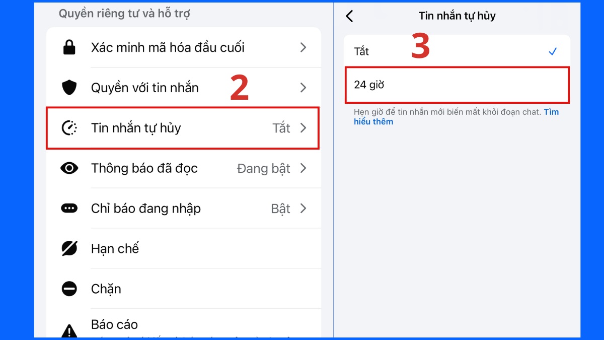 Cách để biết người khác chụp màn hình Messenger - Bật thông báo bước 2, 3