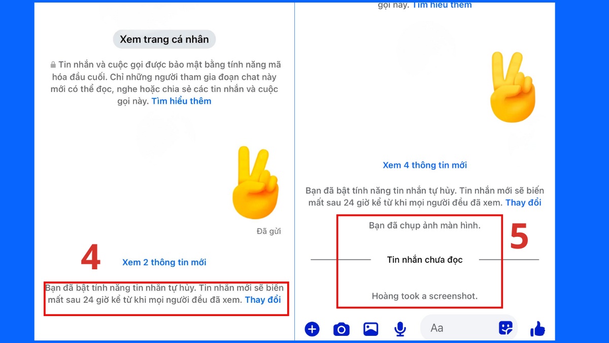 Cách để biết người khác chụp màn hình Messenger - Bật thông báo bước 4, 5