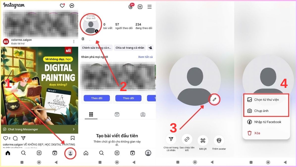 Cách đổi avatar trên Instagram bằng điện thoại - Chụp ảnh mới hoặc tải từ thư viện