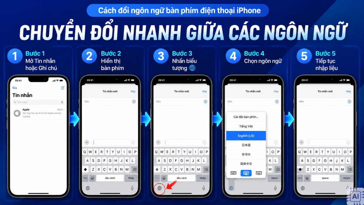 Cách đổi ngôn ngữ bàn phím điện thoại - Chuyển đổi giữa các ngôn ngữ