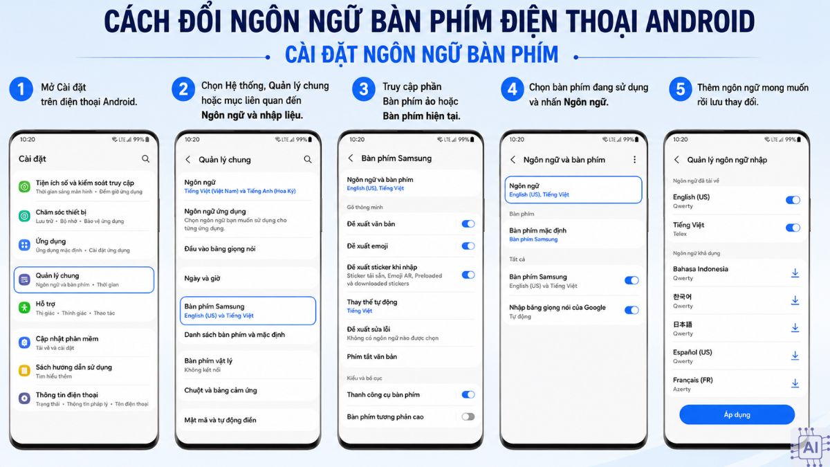 Cách đổi ngôn ngữ bàn phím điện thoại Android - Cài đặt ngôn ngữ bàn phím