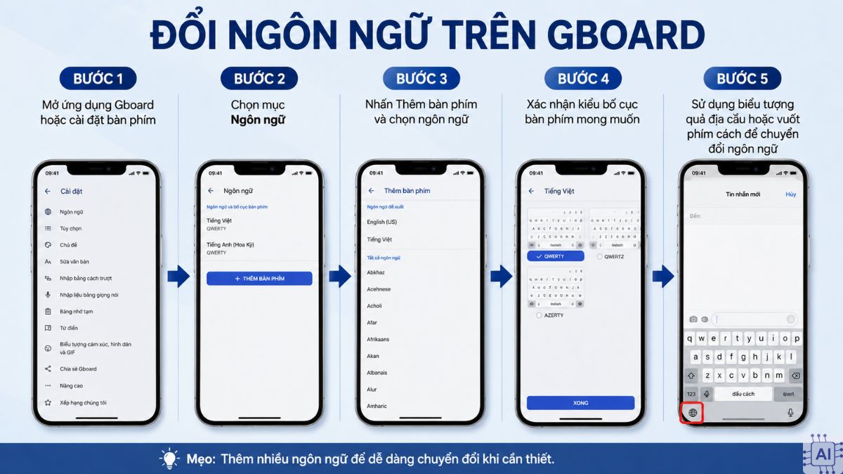 Cách đổi ngôn ngữ bàn phím điện thoại trên Gboard