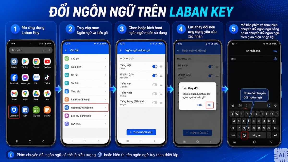 Cách đổi ngôn ngữ bàn phím điện thoại trên Laban Key