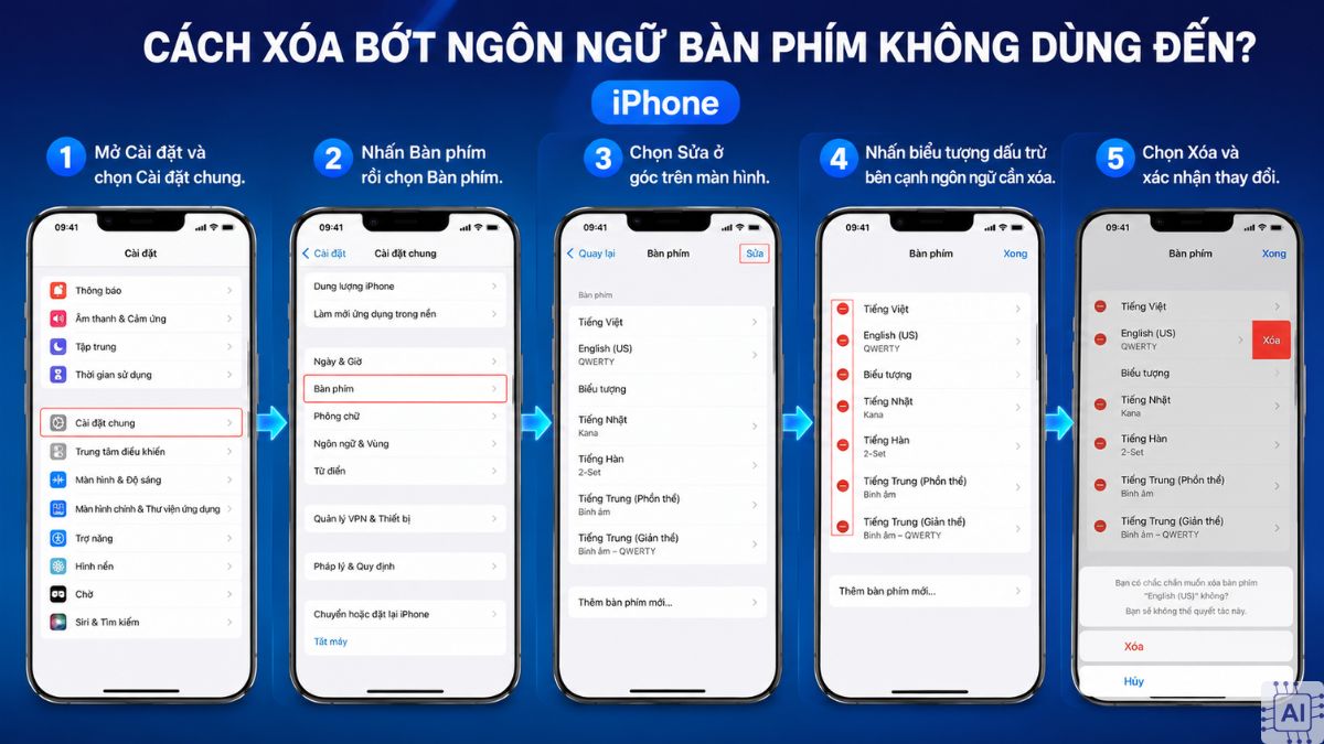 Cách đổi ngôn ngữ bàn phím điện thoại iPhone - Xóa bớt ngôn ngữ không dùng