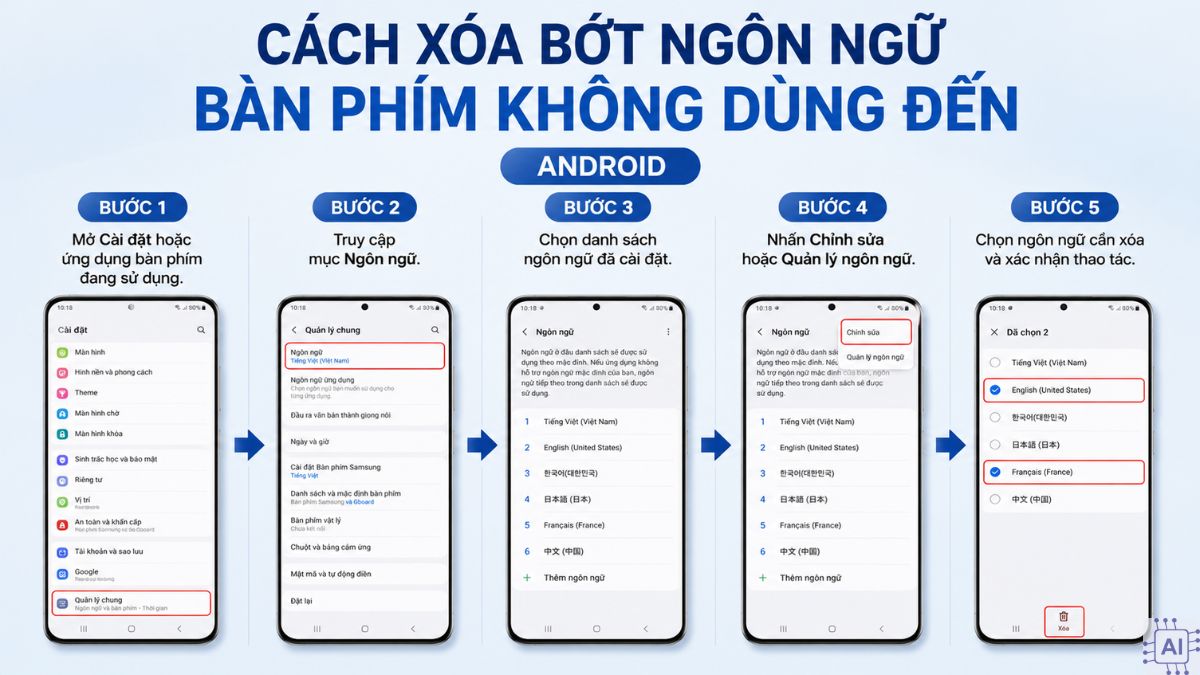 Cách đổi ngôn ngữ bàn phím điện thoại Android - Xóa bớt ngôn ngữ không dùng