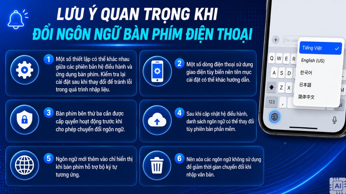 Cách đổi ngôn ngữ bàn phím điện thoại và lưu ý