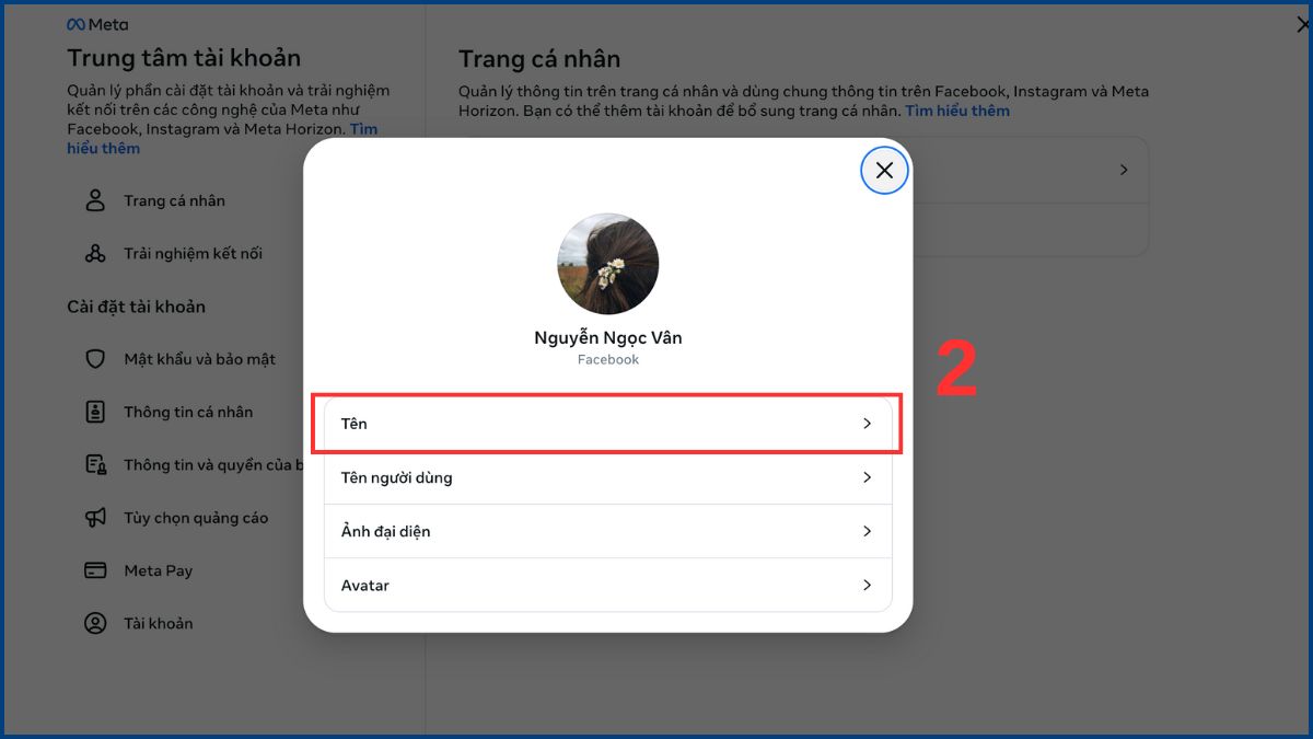 Cách đổi tên Facebook quá 5 lần bước 2