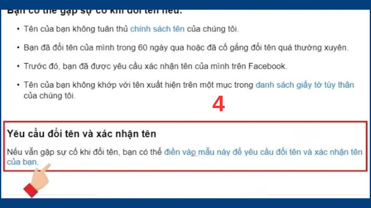 Cách đổi tên Facebook quá 5 lần bước 4
