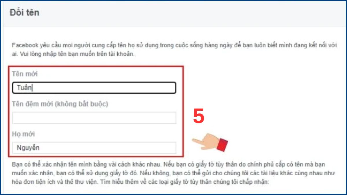 Cách đổi tên Facebook quá 5 lần bước 5