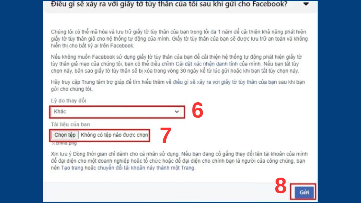 Cách đổi tên Facebook quá 5 lần bước 6, 7, 8