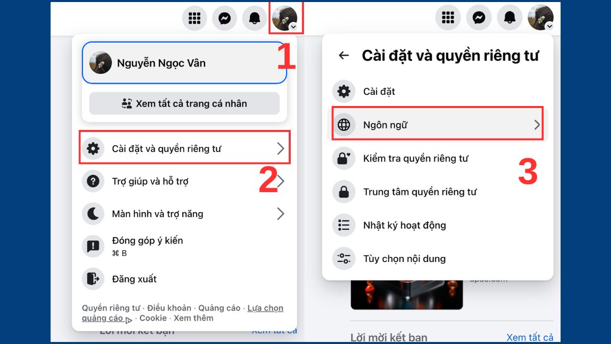 Cách đổi tên Facebook chứa ký tự đặc biệt bước 1, 2, 3