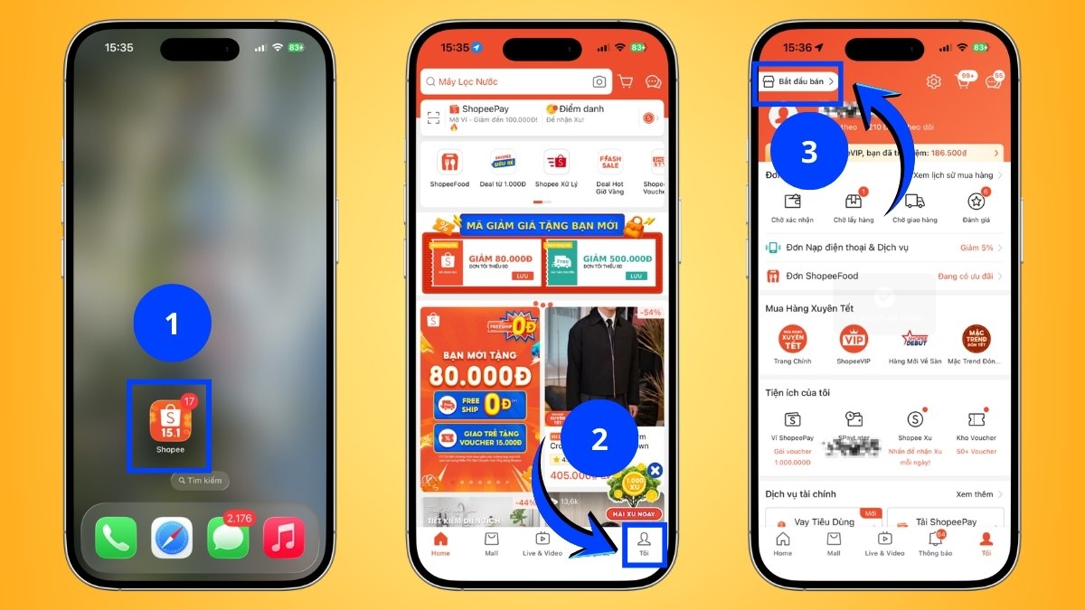 Cách đổi tên Shopee cho tài khoản bán hàng trên điện thoại bước 1