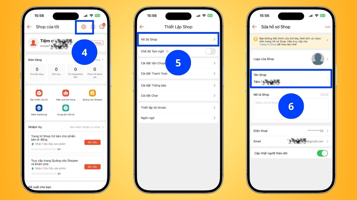 Cách đổi tên Shopee cho tài khoản bán hàng trên điện thoại bước 2