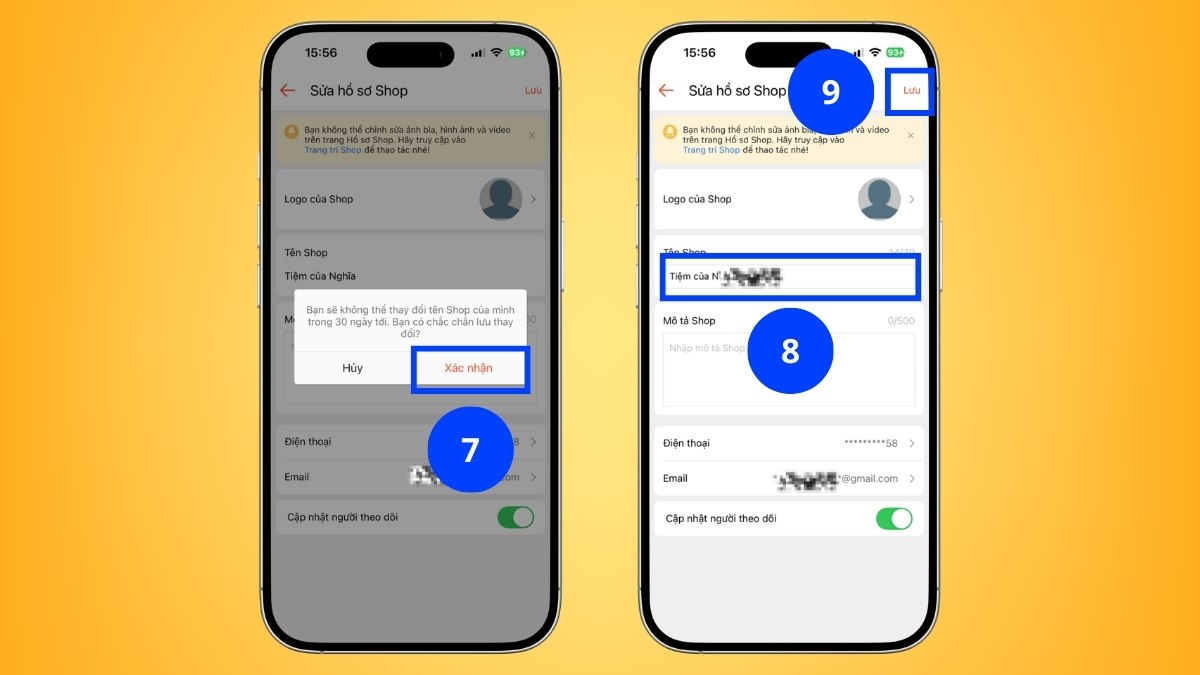 Cách đổi tên Shopee cho tài khoản bán hàng trên điện thoại bước 3