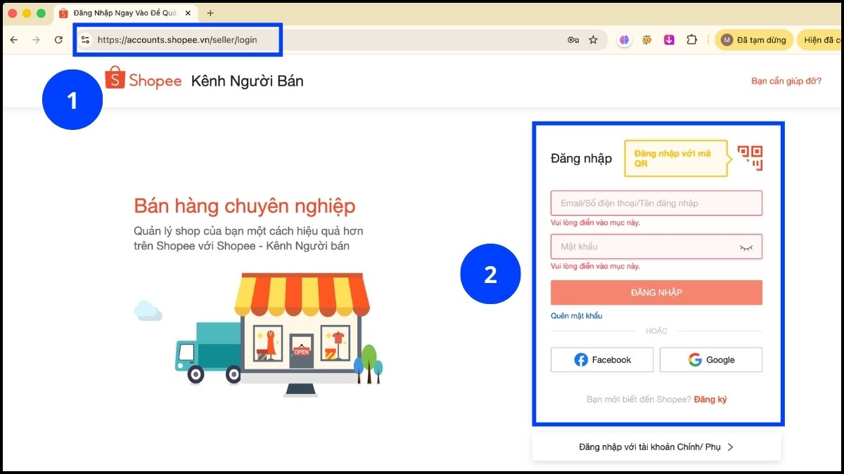 Cách đổi tên Shopee cho tài khoản bán hàng trên máy tính bước 1