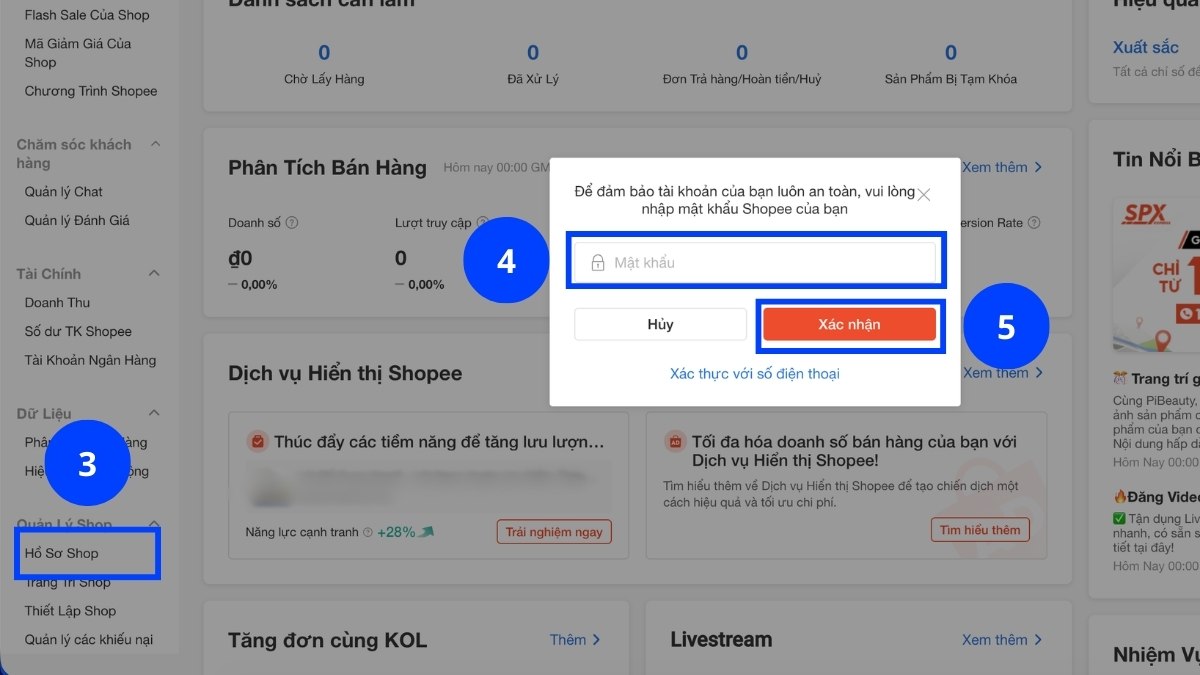 Cách đổi tên Shopee cho tài khoản bán hàng trên máy tính bước 2