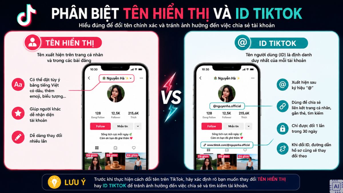 Cách đổi tên TikTok - Phân biệt tên hiển thị và ID