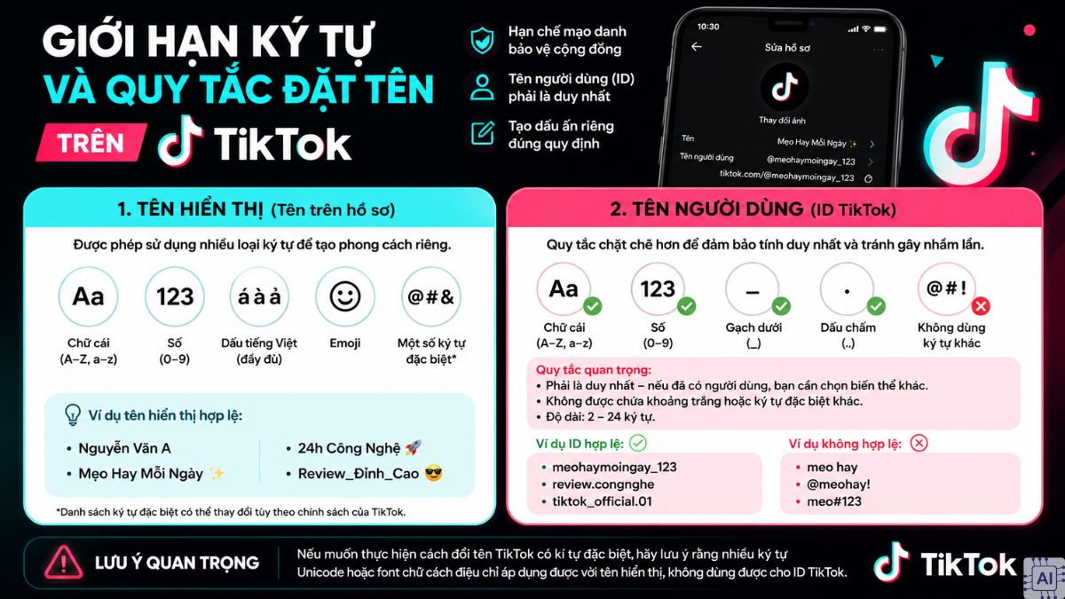 Cách đổi tên TikTok - Lưu ý quy tắc và giới hạn ký tự