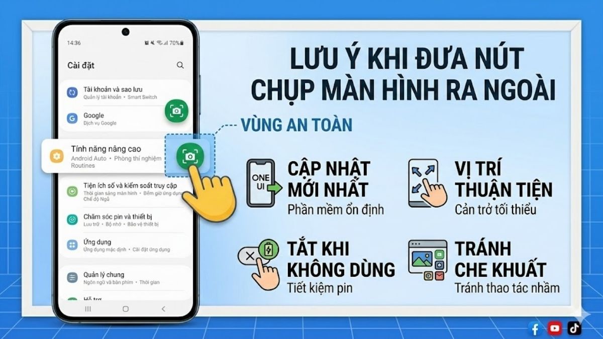 Cách đưa nút chụp màn hình ra ngoài Samsung và lưu ý