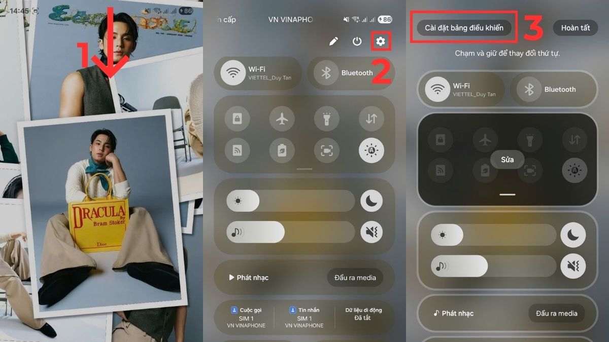 Cách đưa nút chụp ra ngoài Samsung trên thanh Cài đặt nhanh bước 1, 2, 3