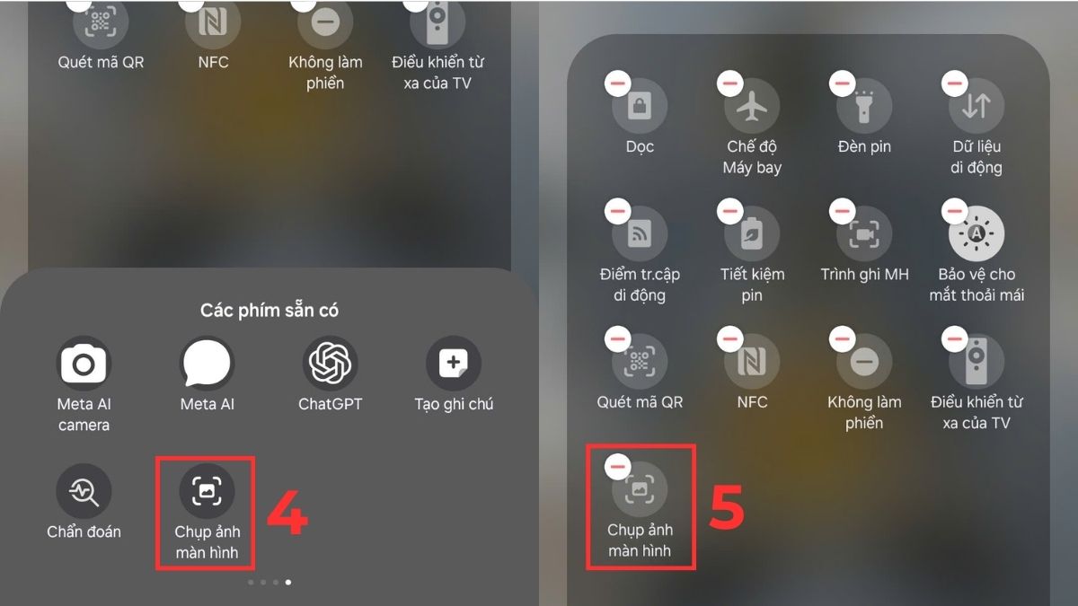Cách đưa nút chụp màn hình ra ngoài Samsung trên thanh Cài đặt nhanh bước 4, 5