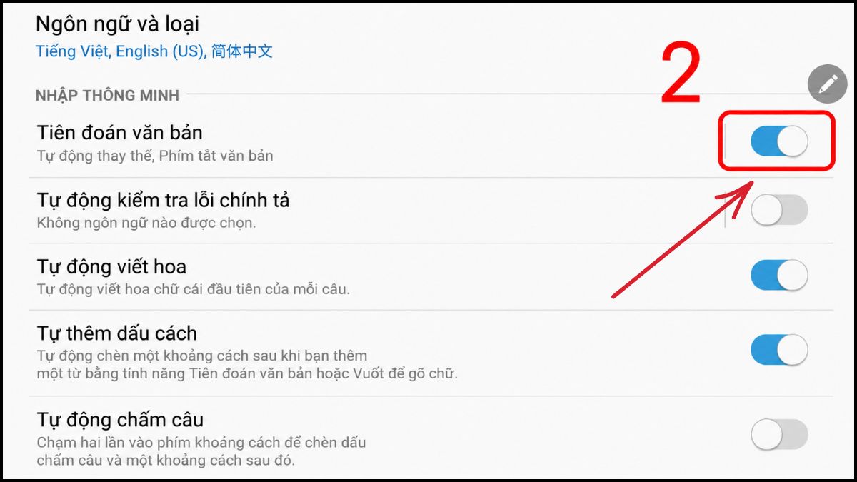 Cách gõ bàn phím tiếng Hàn trên điện thoại - Bật tiên đoán bước 2