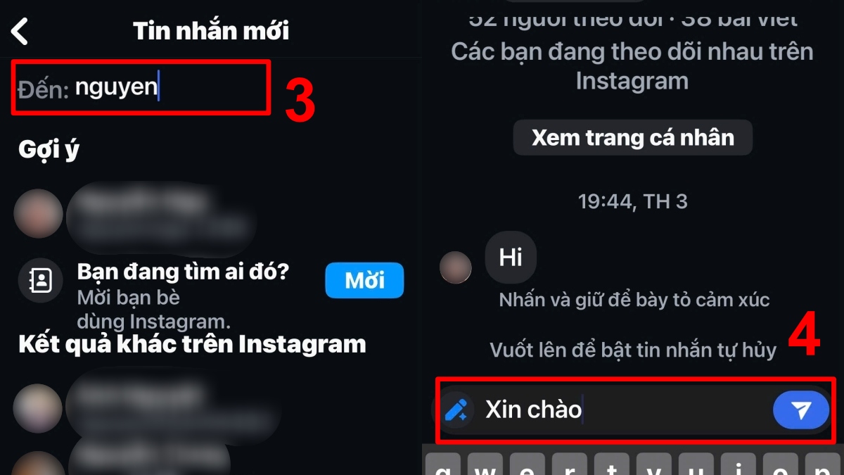 Cách gửi tin nhắn trên Instagram bằng điện thoại Bước 3, 4