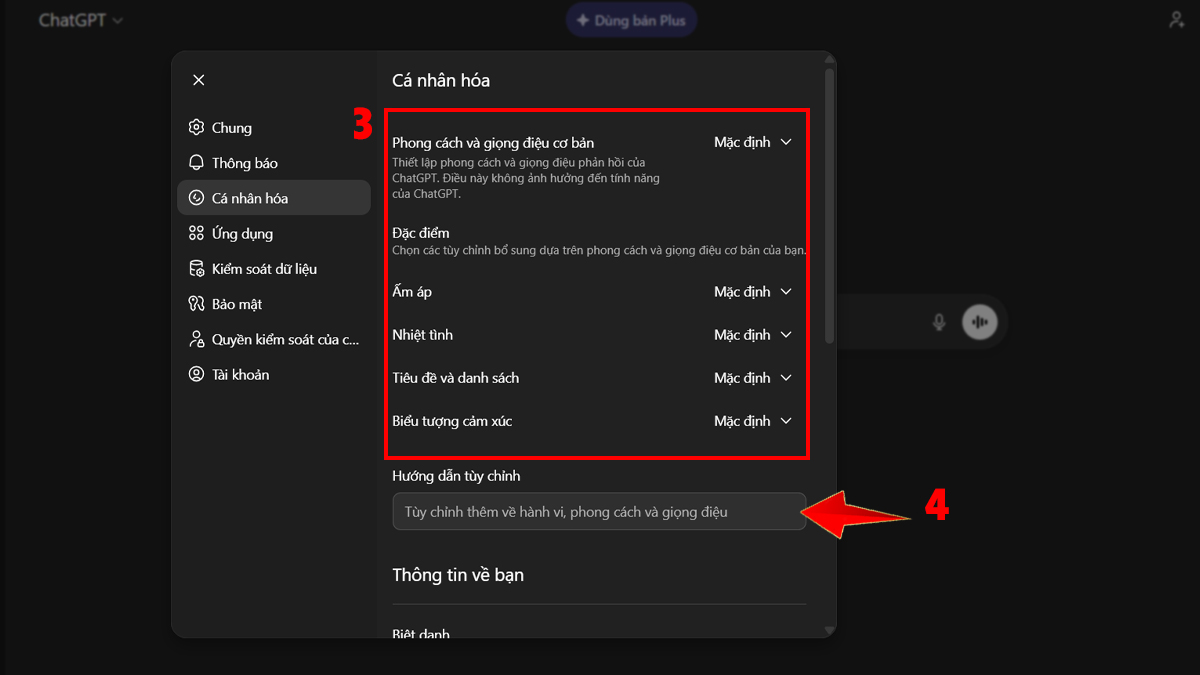 Cách huấn luyện ChatGPT - Dùng Custom Instructions bước 2