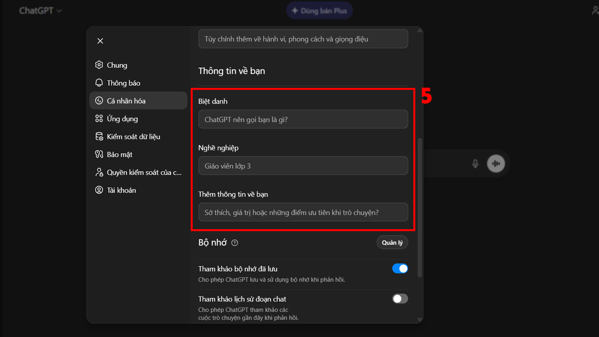 Cách huấn luyện ChatGPT - Dùng Custom Instructions bước 3