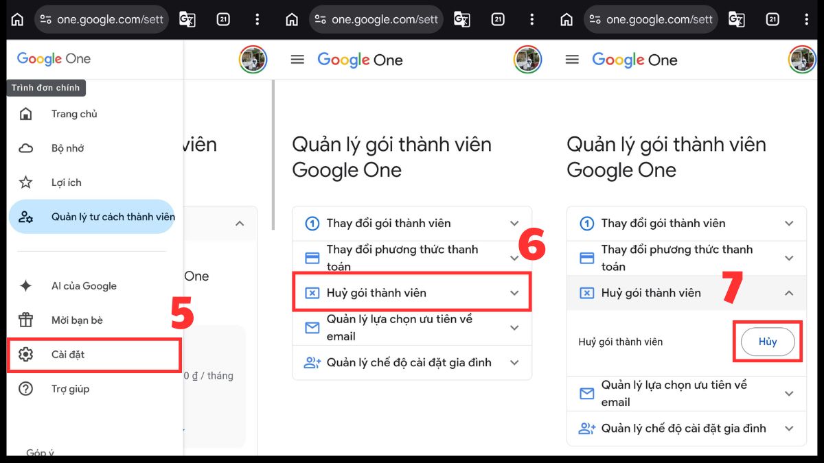 Cách hủy Gemini Advanced trên app Gemini bước 3