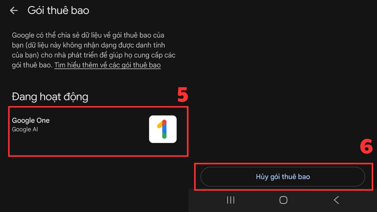 Cách hủy Gemini Advanced qua Google Play bước 3