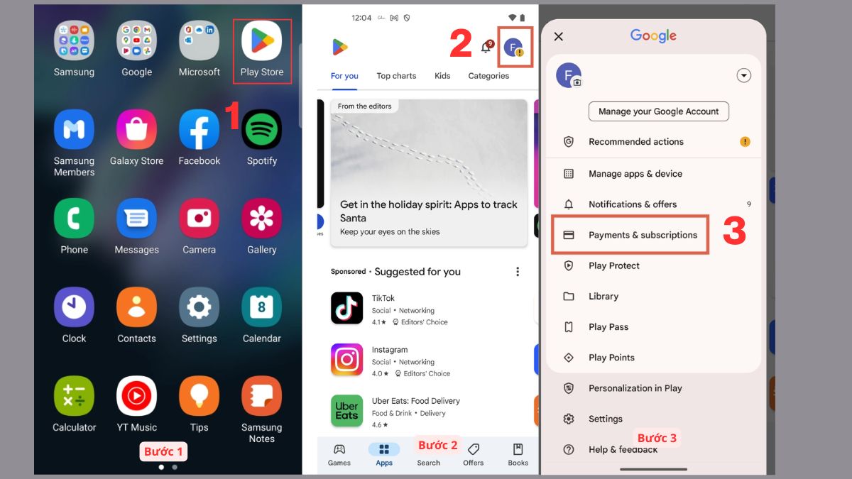 Cách hủy gói Gemini Advanced trên Android bước 1, 2, 3
