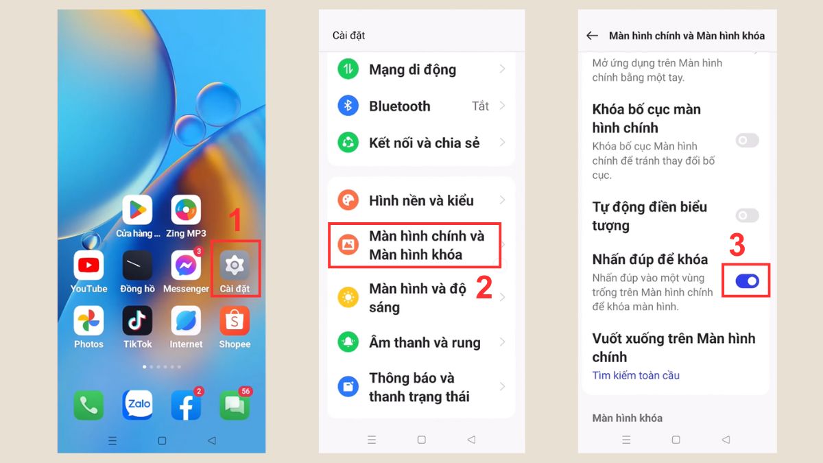 Cách khóa màn hình OPPO với tính năng Nhấn đúp để khóa