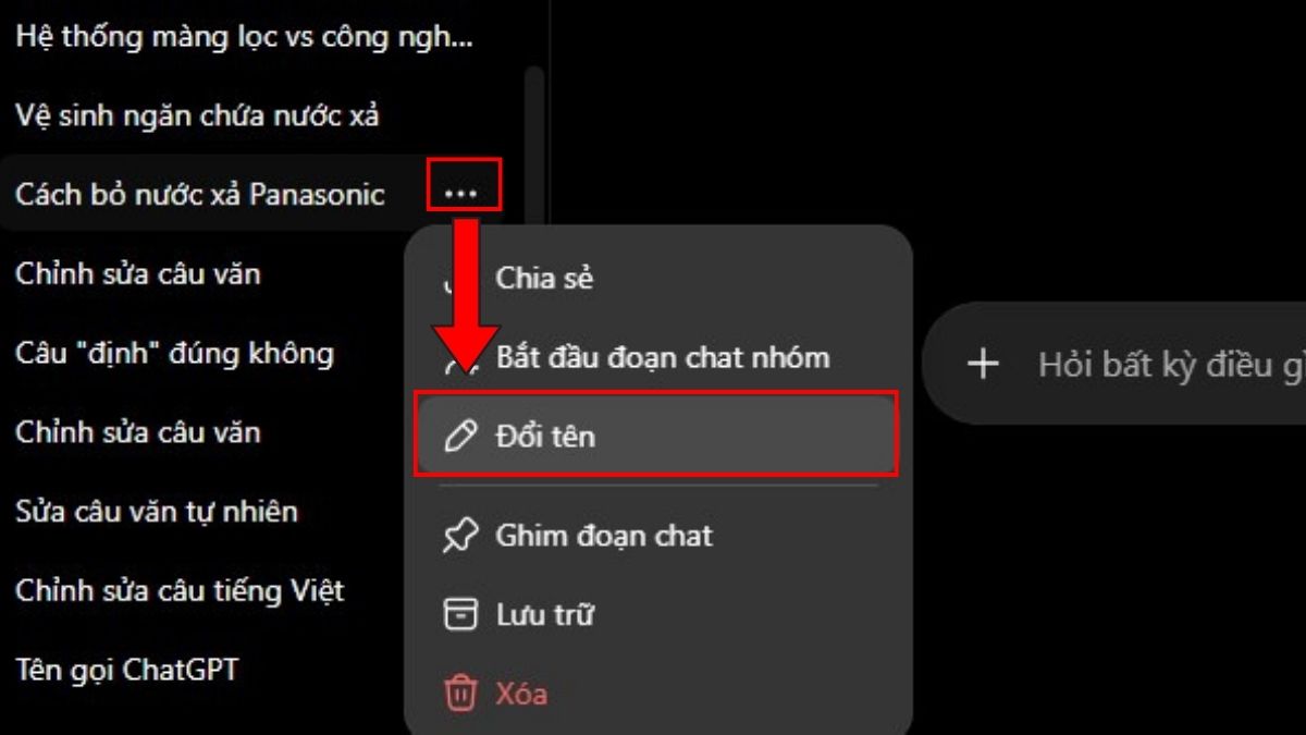 Lưu trữ và cách khôi phục đoạn chat đã xóa trên ChatGPT bằng cách đặt tên cho đoạn chat bước 2