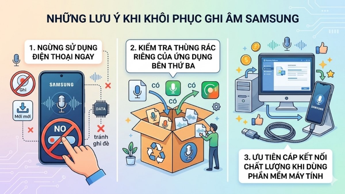 Lưu ý khi áp dụng cách khôi phục ghi âm đã bị xóa trên Samsung