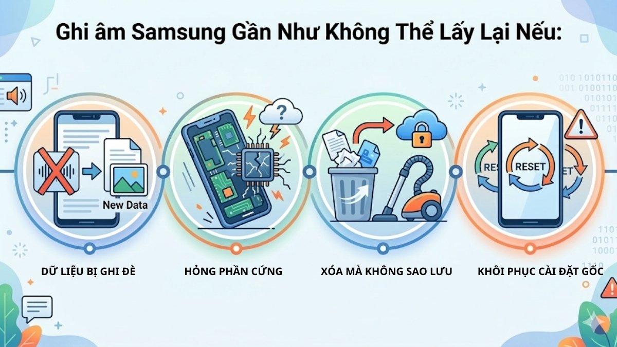 Trường hợp không áp dụng được cách khôi phục ghi âm đã bị xóa trên Samsung