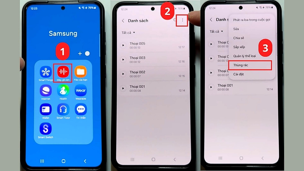 Cách khôi phục ghi âm đã bị xóa trên Samsung qua Recycle Bin bước 1, 2, 3