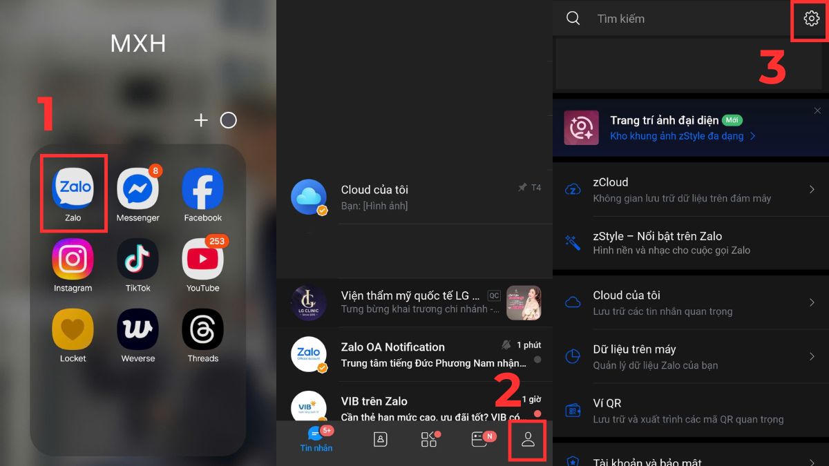Cách khôi phục tin nhắn Zalo khi đổi số điện thoại bước 1, 2, 3