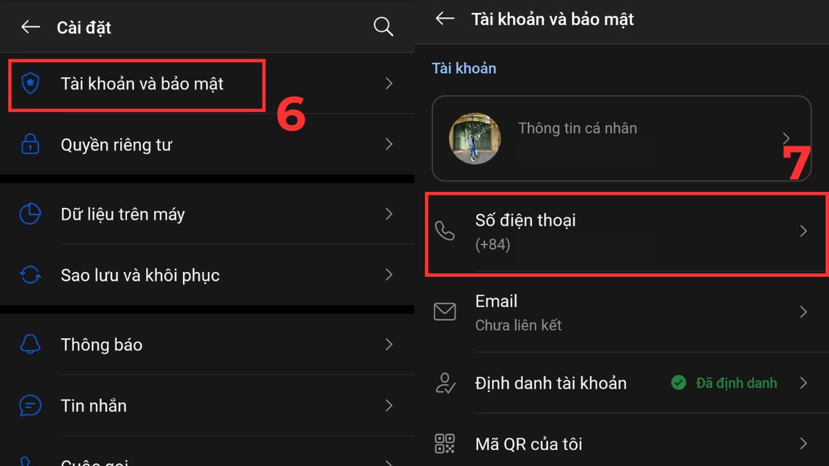Cách khôi phục tin nhắn Zalo khi đổi số điện thoại bước 6, 7