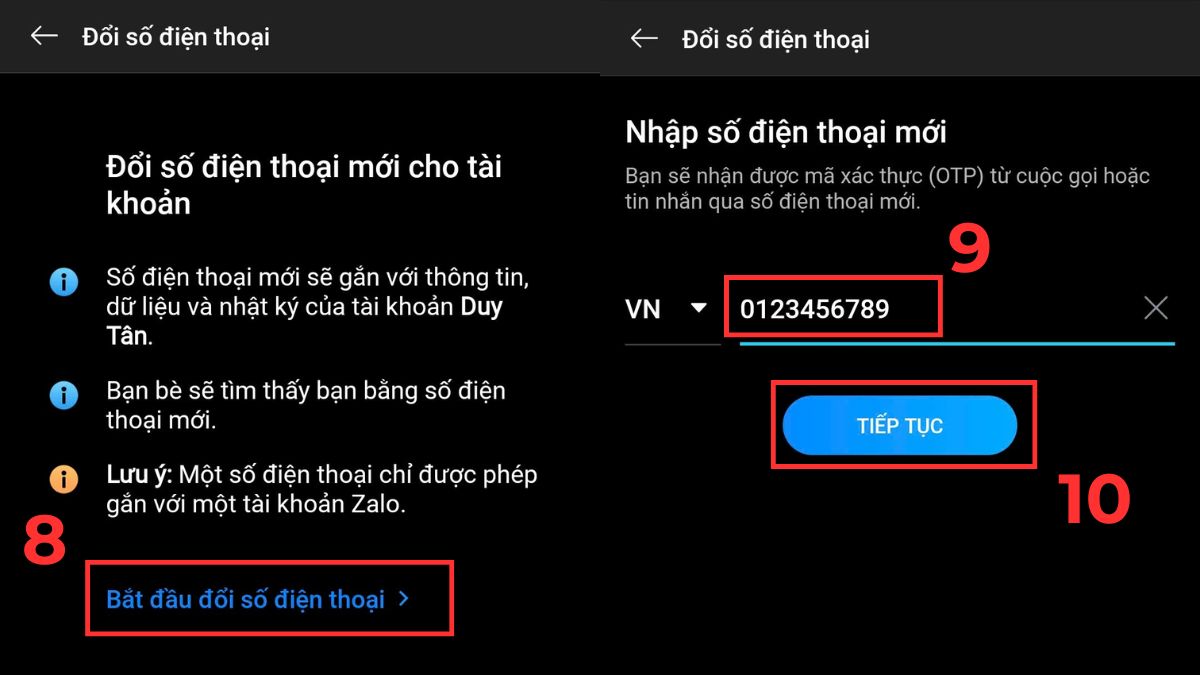 Cách khôi phục tin nhắn Zalo khi đổi số điện thoại bước 8, 9, 10