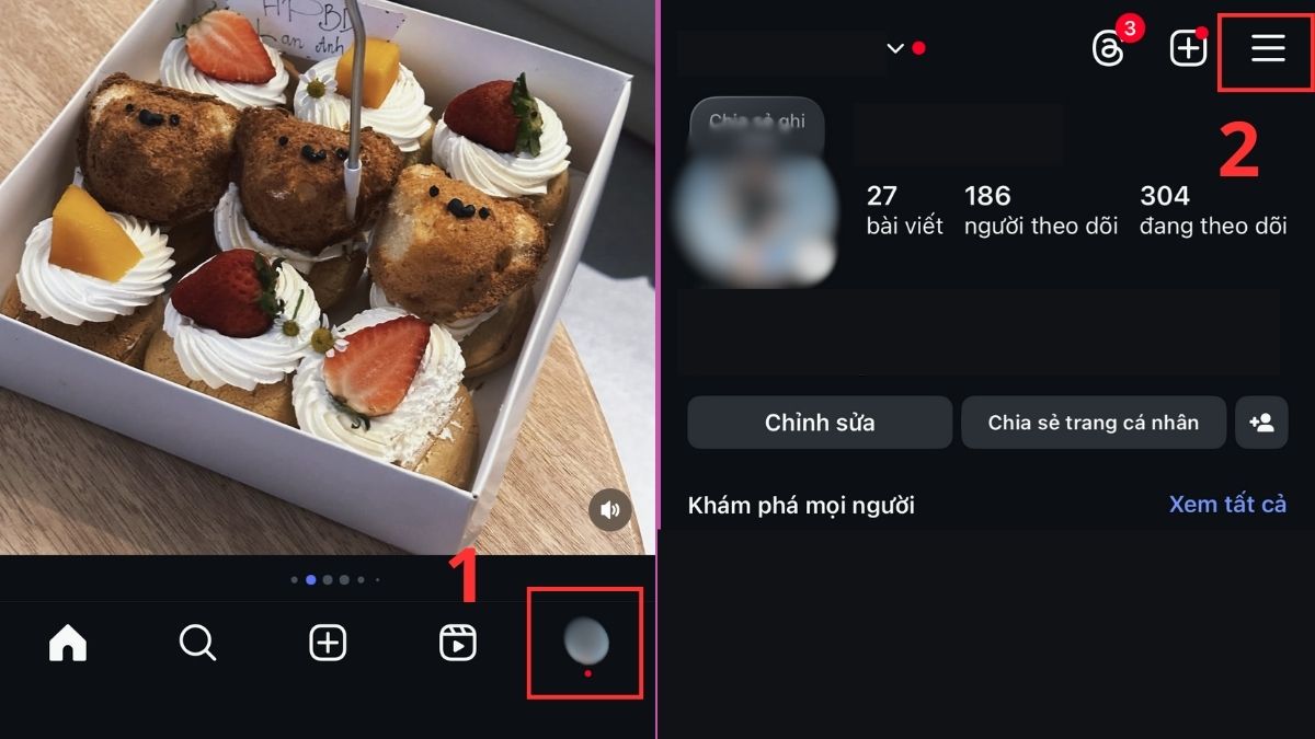 Cách khôi phục video đã xoá trên Instagram bước 1, 2