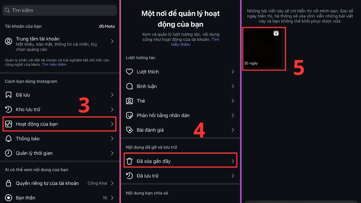 Cách khôi phục video đã xoá trên Instagram bước 3, 4, 5